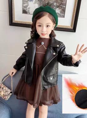 女童短款加厚加绒机车皮夹克