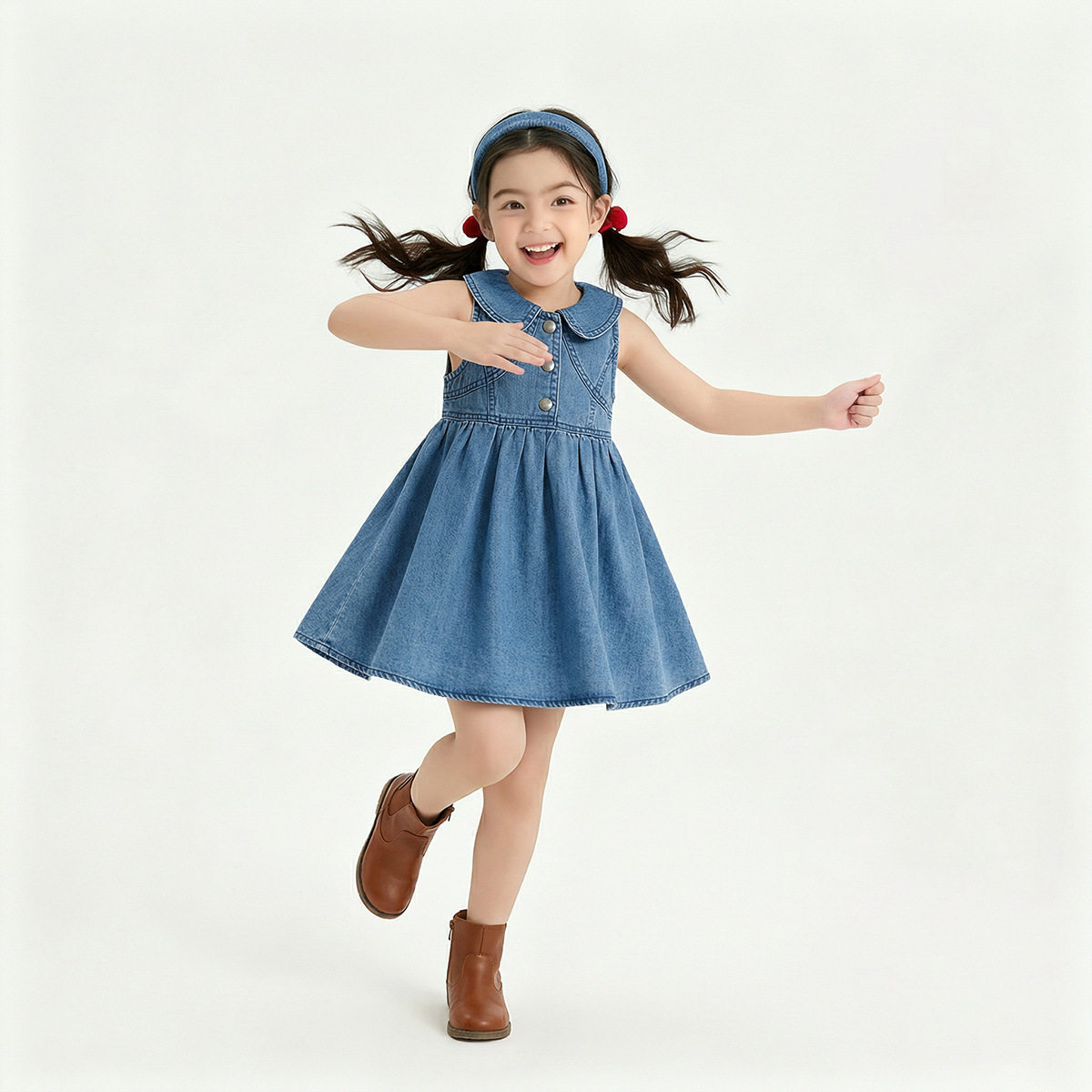 女童甜美风翻领韩版无袖连衣裙夏季新款女宝宝高端可爱牛仔背心裙