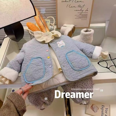 女童加厚加绒短款棉服外套冬