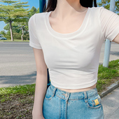 短款 紧身冰丝半截蕾丝上衣薄 吊带裙内搭t恤短袖 网纱打底衫 女夏季