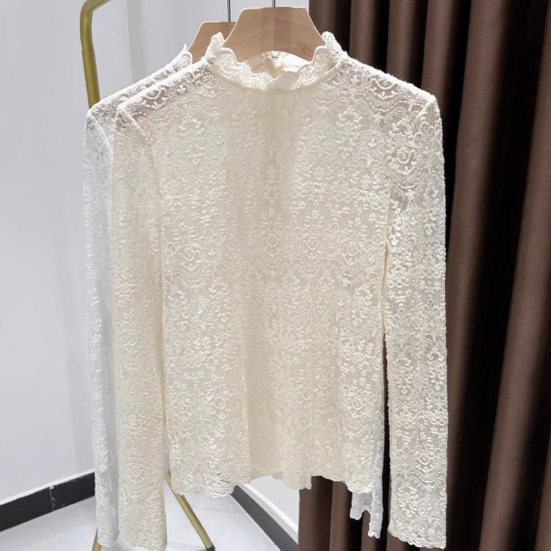 半高领蕾丝打底衫女内搭洋气2025新款春秋冬长袖叠穿网纱立领上衣,女装/女士精品,蕾丝衫/雪纺衫,淘宝优惠券,粉丝福利购,淘宝优惠卷