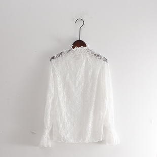 立领洋气灯笼袖 新款 上衣配毛衣 女网纱t恤2020春季 美体蕾丝打底衫