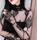 港风chic性感透视蕾丝衫 镂空高领透明网纱内搭上衣女 2019秋冬新款