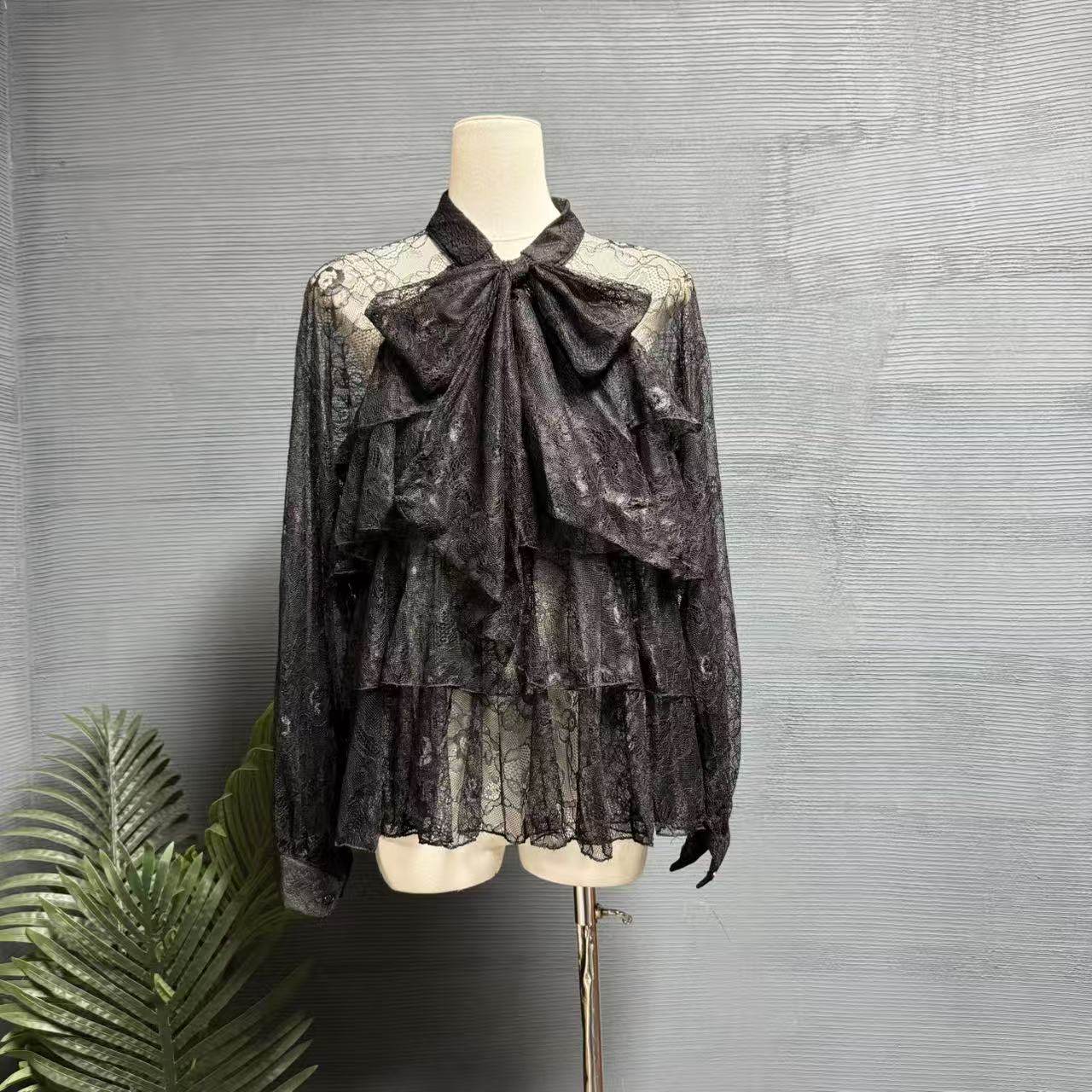 镜服饰2026法式温柔蝴蝶结蕾丝衬衫女荷叶边设计感名媛上衣10786