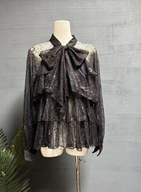 镜服饰2026法式温柔蝴蝶结蕾丝衬衫女荷叶边设计感名媛上衣10786