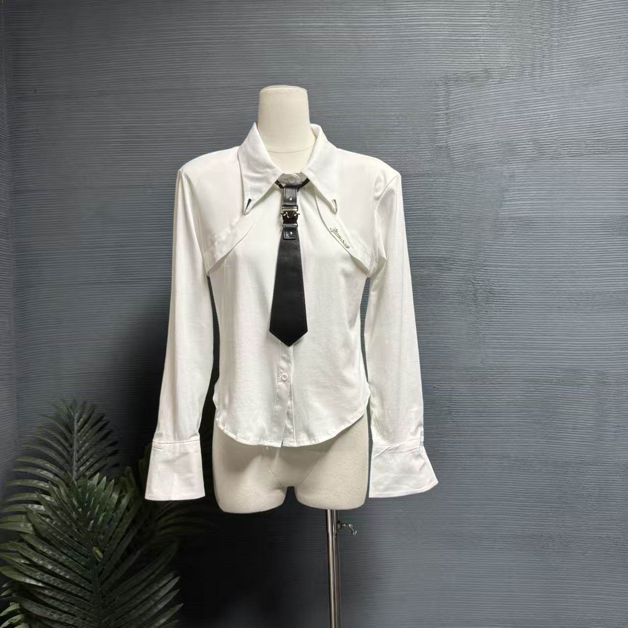 镜服饰2026春季设计感领带装饰衬衫女长袖修身显瘦气质上衣10785