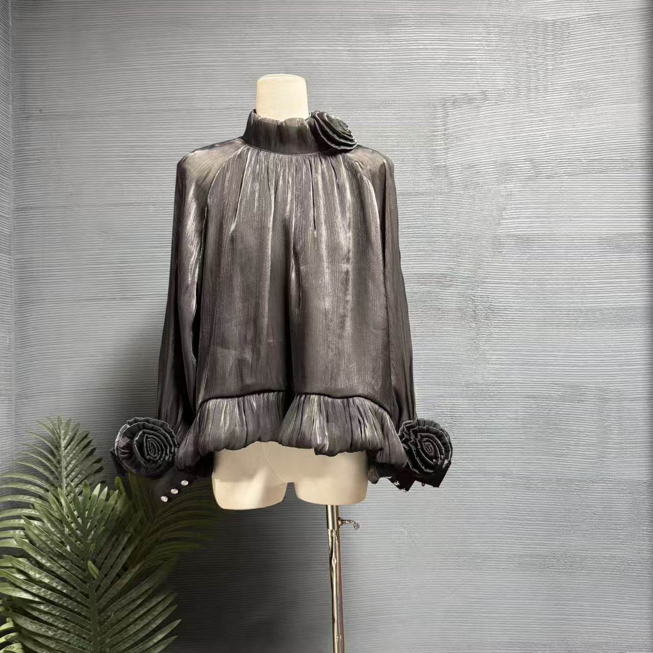 镜服饰法式高级感立体花朵衬衫女春秋设计感小众长袖上衣10788