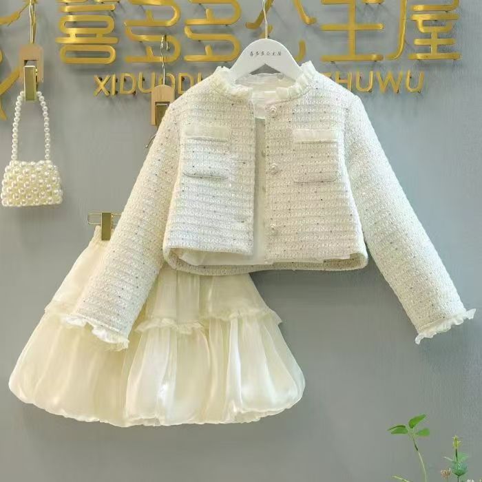 女童小香风外套春秋装2025新款女孩高级感洋气短款加棉女宝宝上衣
