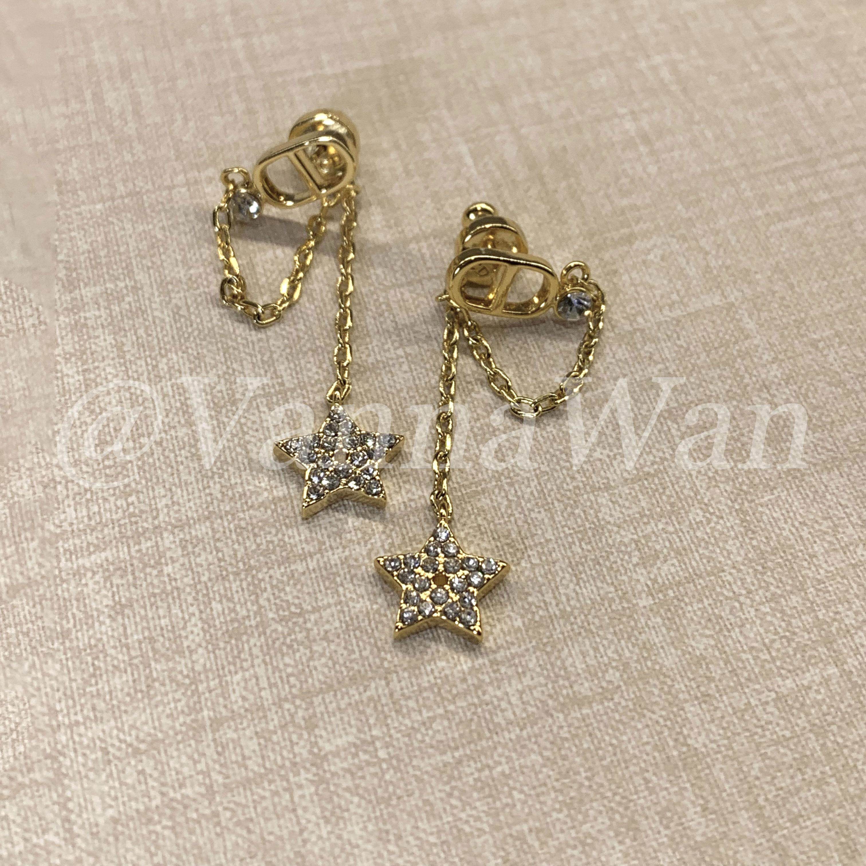 VanWan收藏版! D. 猪鼻耳环五角星流苏高级感D家时髦镶钻字母耳钉