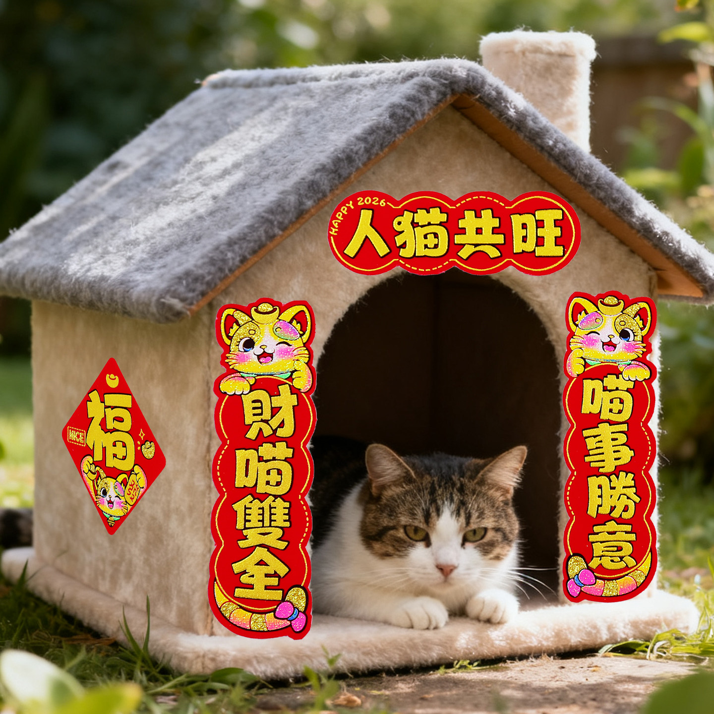 宠物小对联2026新年猫窝趣味搞怪迷你春联马年春节装饰猫屋造景品,节庆用品/礼品,对联,淘宝优惠券,粉丝福利购,淘宝优惠卷