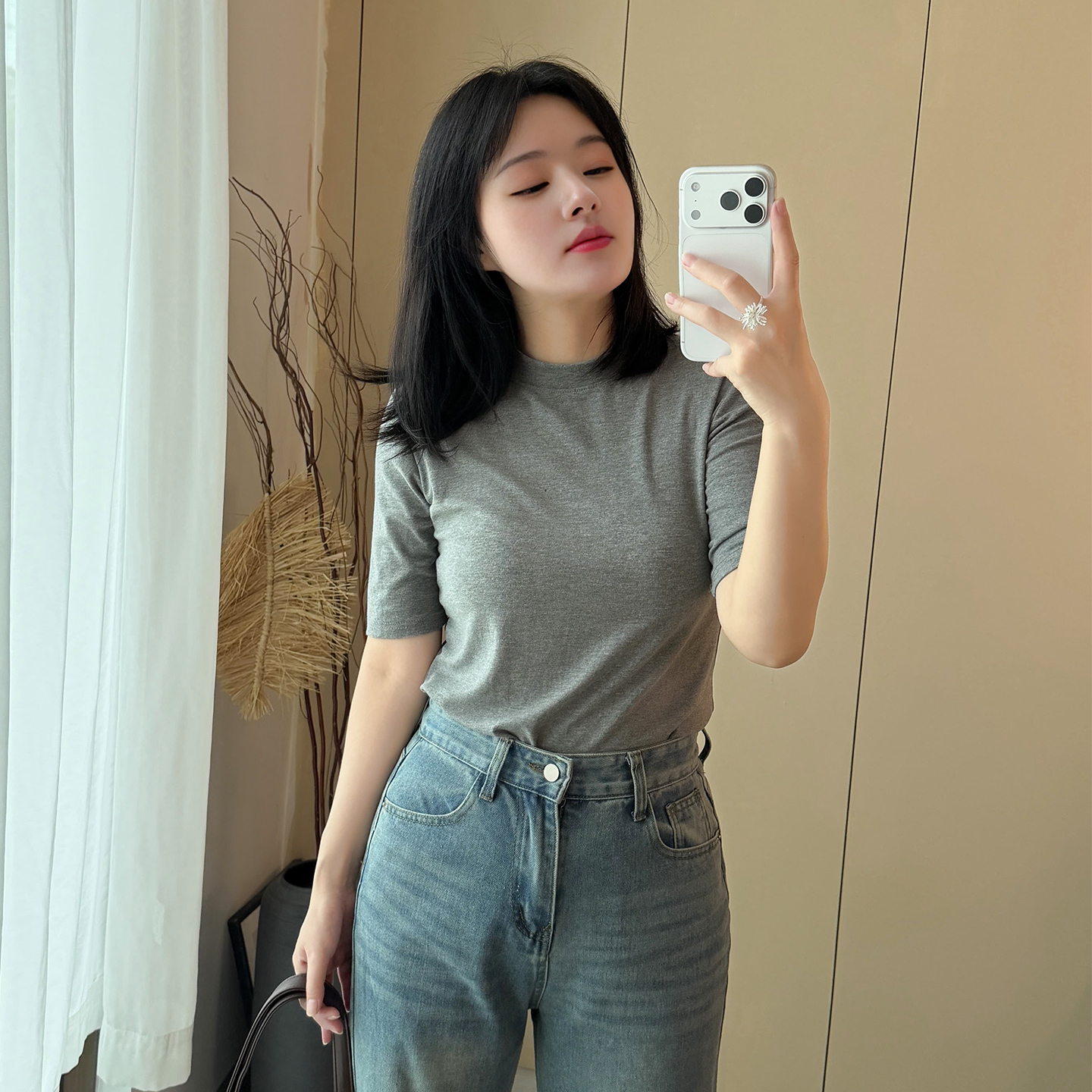 弹力五分袖春秋内搭气质款