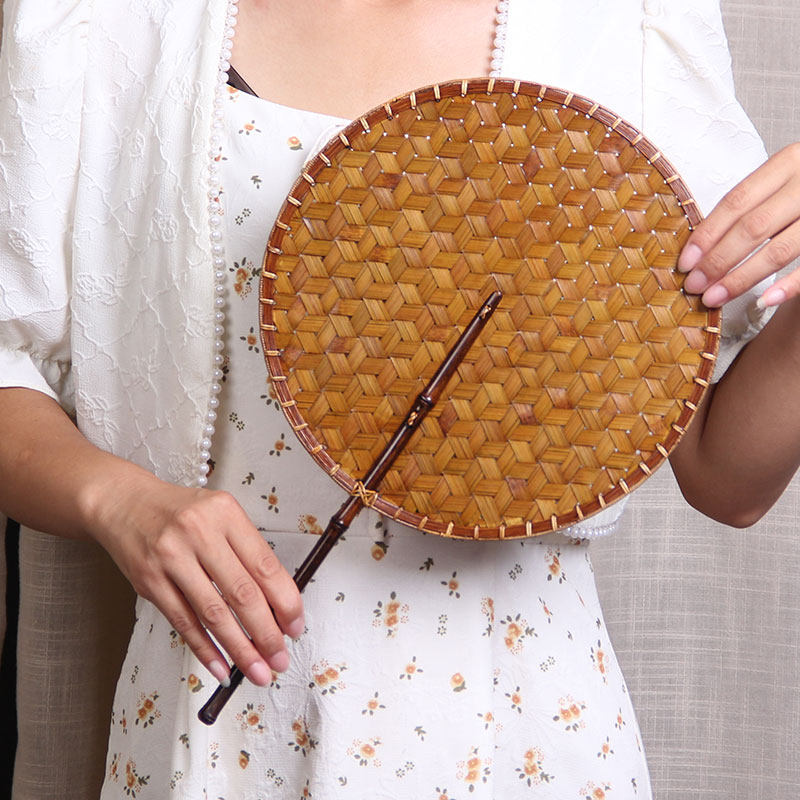 复古竹编老蒲扇老式编织夏季大中国风拍摄扇子长柄团扇圆扇芭蕉扇