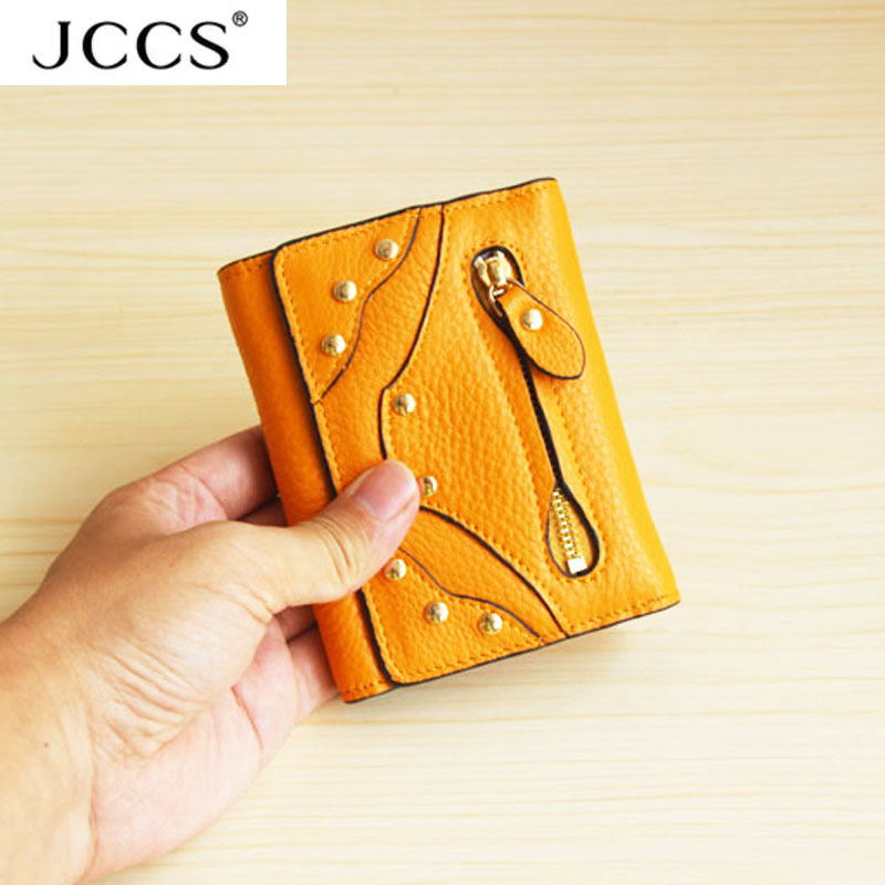 头层牛皮短款按扣钱包