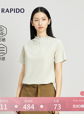 RAPIDO雳霹道春夏女O-LINE运动休闲通勤轻薄UPF100+凉感连帽短袖