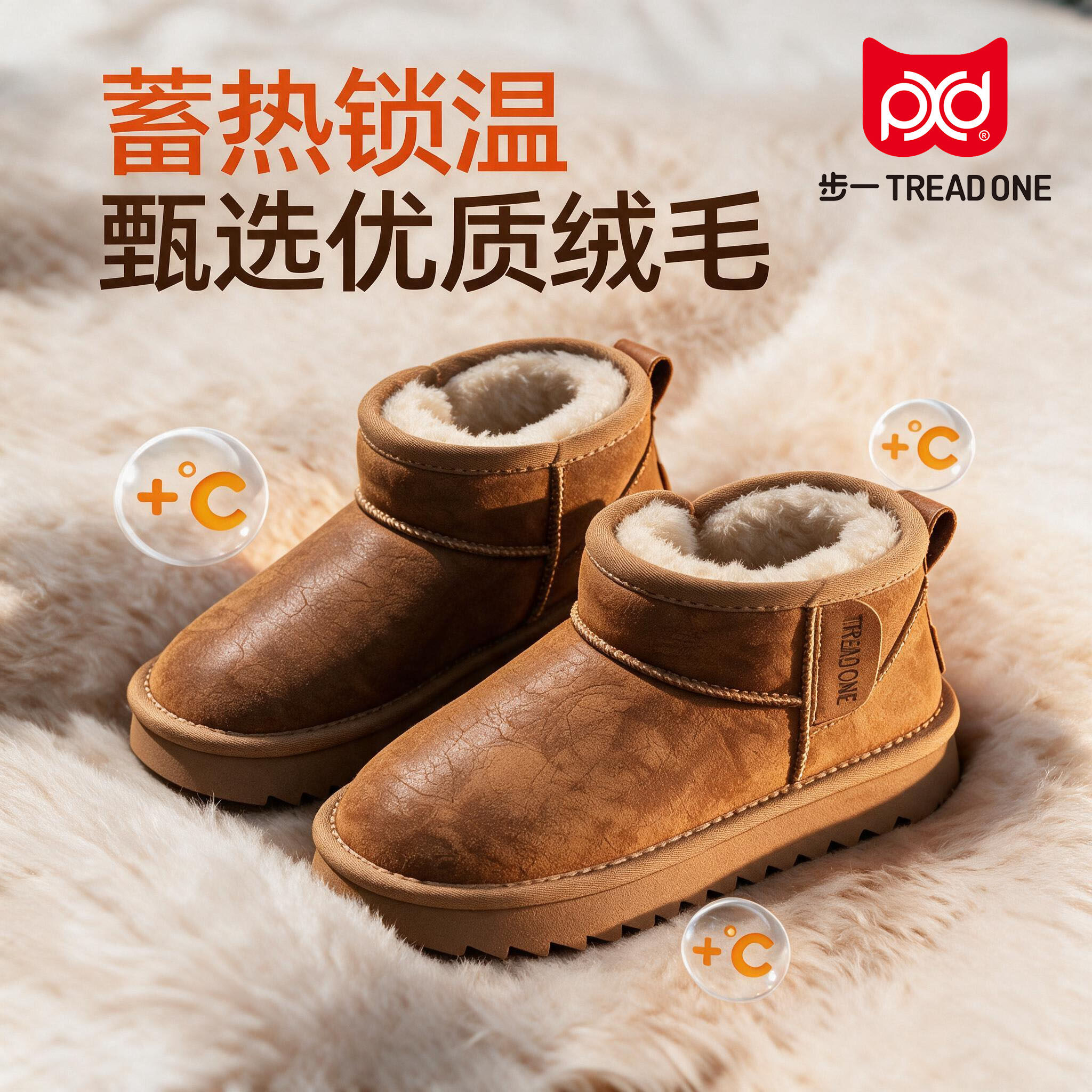 步一儿童雪地靴女童厚底加绒保暖靴冬季防滑棉靴橡胶防水