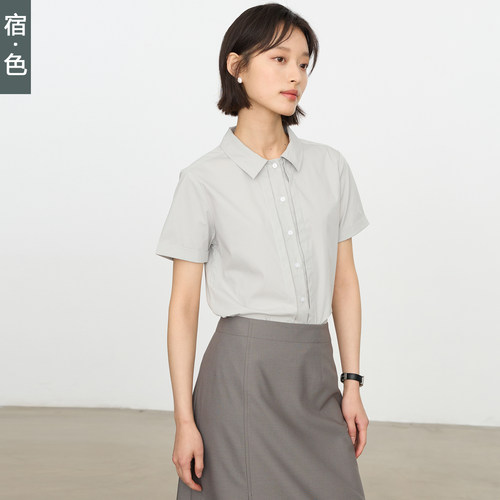 宿·色面试正装短袖衬衫女通勤衬衣OL显瘦风琴褶职业工作服上衣