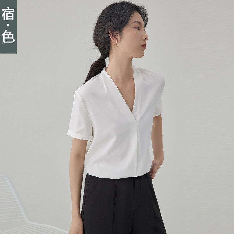 宿色雪纺短袖衬衫女2021夏季新款
