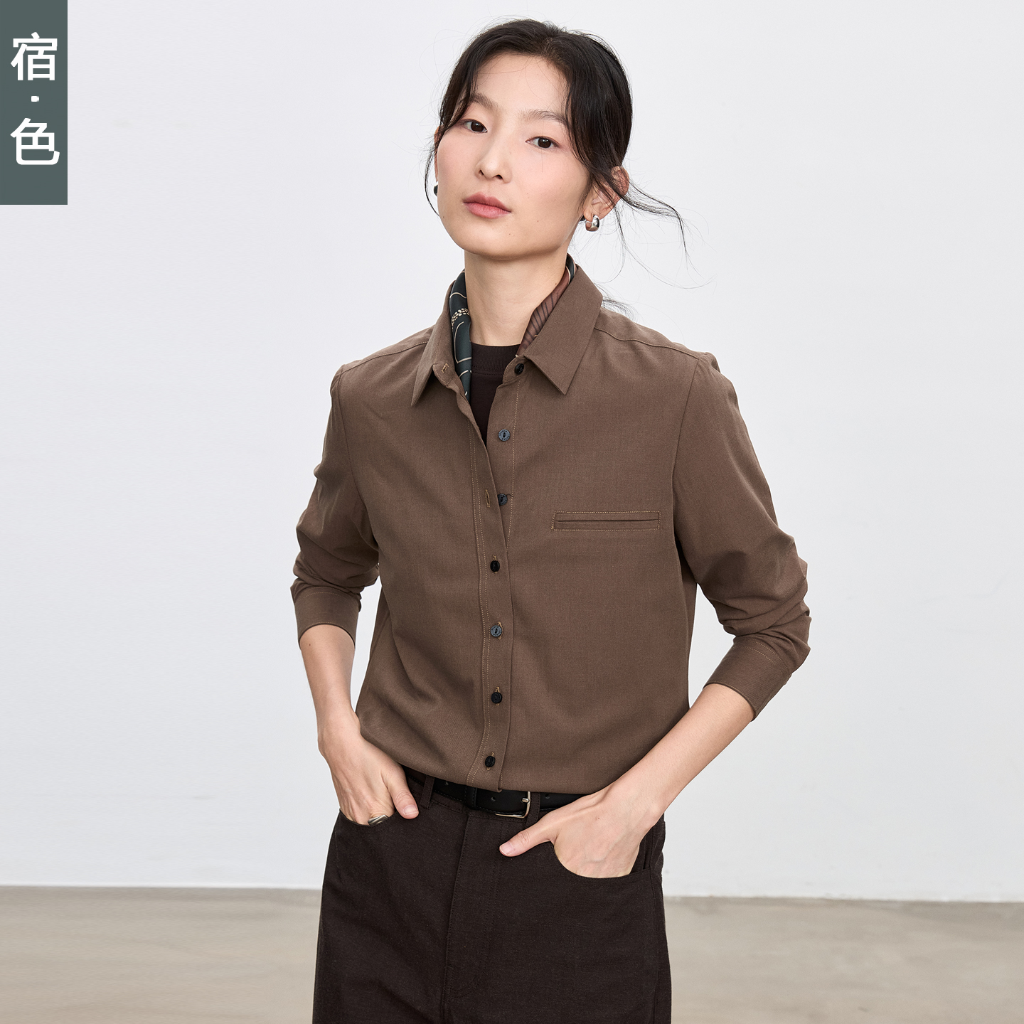 宿·色厚款衬衫女长袖2025秋季新款磨毛叠穿休闲上衣职业通勤衬衣