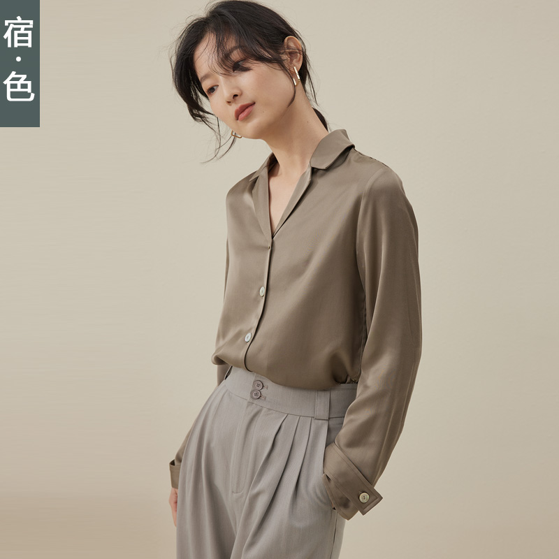 宿色雪纺衬衫女长袖2021早春新款
