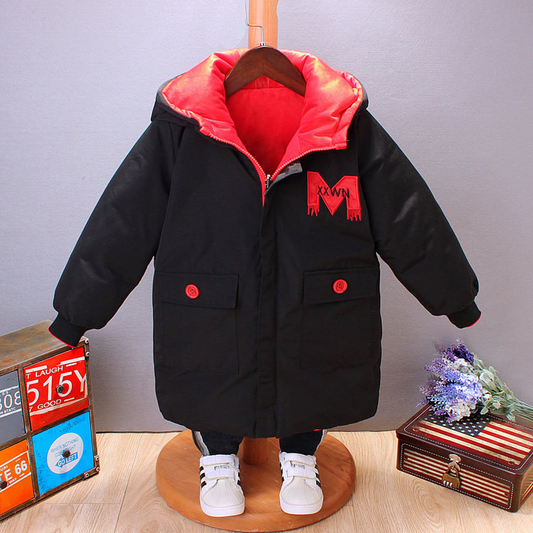 断码清仓 冬款两面穿男童加厚棉衣潮儿童休闲棉袄中长款棉服外套