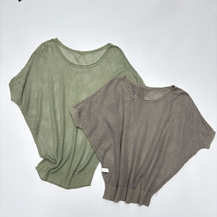 100桑蚕丝高端订单款夏季薄款镂空女装宽松大板型蝙蝠衫短袖罩衫