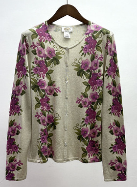 微瑕真丝桑蚕丝骆驼绒春秋女宽松大码简约百搭开衫圆领印花小外套