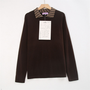 秋冬款女装POLO翻领100%山羊绒长袖简约复古女款直筒套头打底上衣