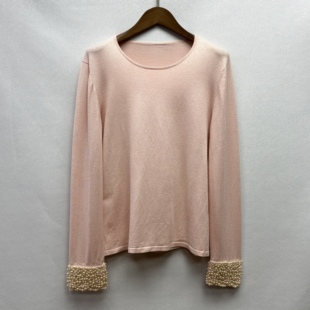 长袖 微瑕桑蚕丝春秋款 口真丝套头衫 纯色简约风圆领珍珠袖 上衣 女装