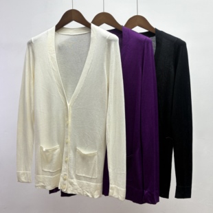 高品质尾货棉春秋薄款女装纯色简约时尚风针织衫单排扣外搭小开衫