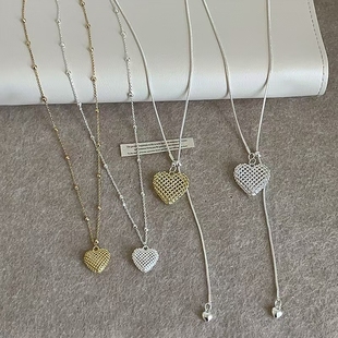 冷淡风缕空编织金属爱心抽拉项链设计感个性时尚潮流颈链毛衣链