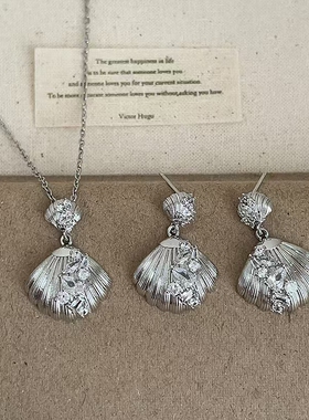 精致ins冷淡风贝壳吊坠项链耳钉个性甜酷辣妹时尚潮流锁骨链新款