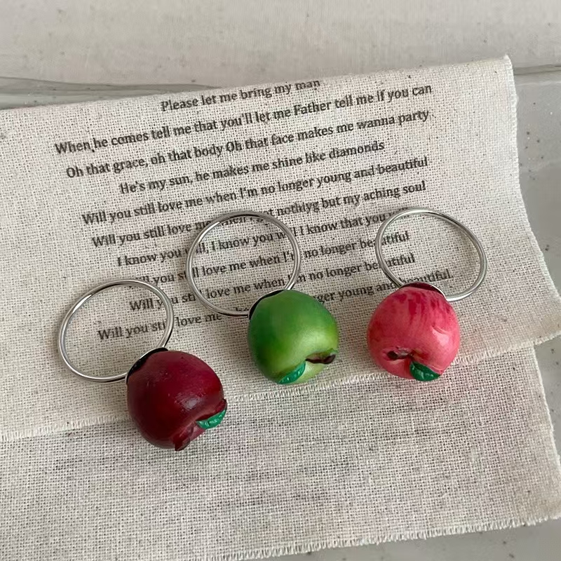 小清新甜美仿真苹果戒指女童趣可爱少女感轻奢时尚潮流气质指环戒