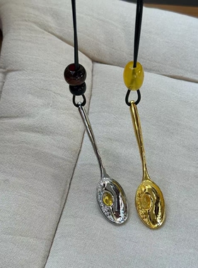 复古国潮汤匙吊坠抽拉项链个性ins风时尚高级毛衣链时尚百搭饰品