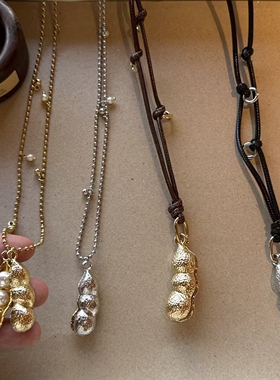 复古潮流花生珍珠吊坠不锈钢长款项链小众设计感时尚高级毛衣链潮