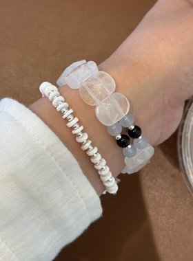 白水晶清爽优化海蓝宝弹力手链白贝串珠手串小众手链ins手串新款