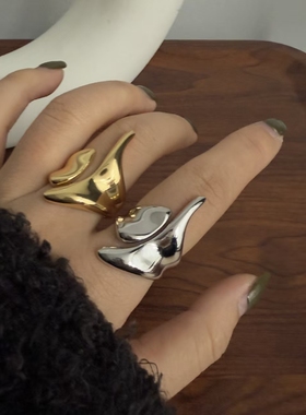 甜酷辣妹可晃动圆珠球开口叠戴戒指欧美时尚气质ins风小众指环戒