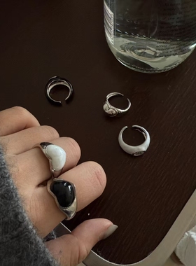 韩式ins风珐琅椭圆爱心戒指时尚简约百搭开口高级指环潮流饰品