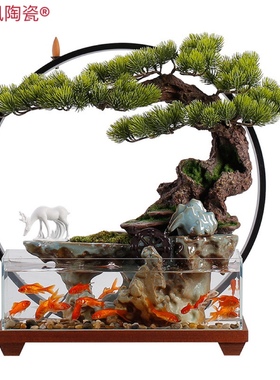 八年老店新品冲量新中式流水玻璃鱼缸装饰摆件客厅生态造景循环水