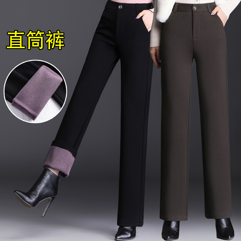 冬季加绒保暖长裤高腰弹力显瘦
