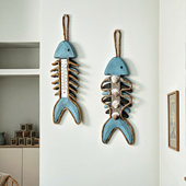 复古鱼骨温度计挂牌玄关墙面装 饰挂件地中海风格 木鱼骨头拍摄道具