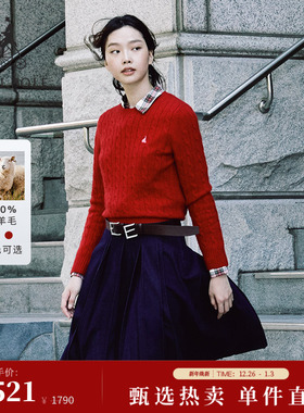 【新品】100%绵羊毛BEANPOLE滨波25秋冬女慵懒感麻花圆领套头毛衫