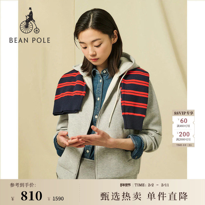 【新品】BEANPOLE滨波  春季女士抽绳连帽拉链运动风长袖卫