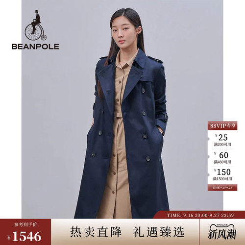 滨波双排扣简约长款风衣