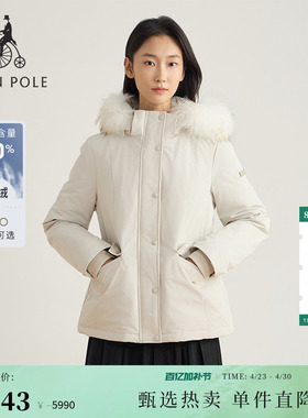 90%鹅绒BEANPOLE滨波 女士可拆卸毛领圣诞时尚优雅日常羽绒服外套