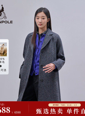 100%绵羊毛 BEANPOLE滨波 女优雅静奢简约时尚智性风粗花呢长大衣