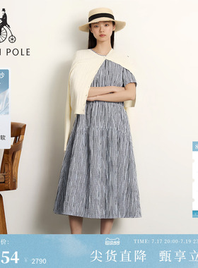 【新品】BEANPOLE  滨波2026夏季女士简约风泡泡纱格纹圆领连衣裙