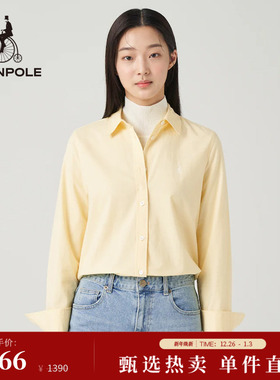 BEANPOLE滨波女士黄色通勤简约时尚优雅纯棉日常休闲户外长袖衬衫