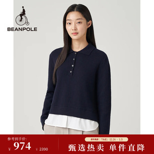 毛衣翻领套头针织衫 开衫 女士休闲100%羊毛打底长袖 BEANPOLE滨波
