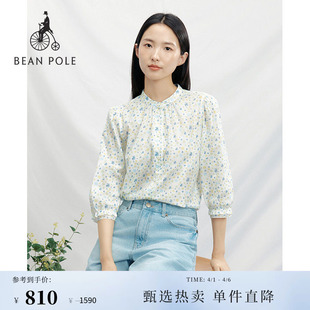 BEANPOLE滨波 女士全棉印花清新碎花单排扣休闲立领7分袖 衬衫 夏季