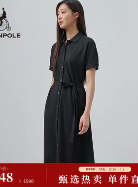 BEANPOLE滨波女士珠地网眼绿色时尚日常简约收腰POLO裙休闲连衣裙